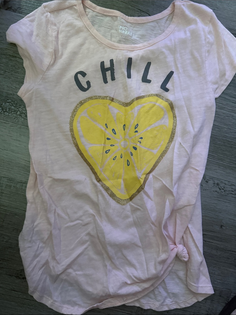 Epic Threads Light Pink Tee with Yellow Lemon Heart Graphic